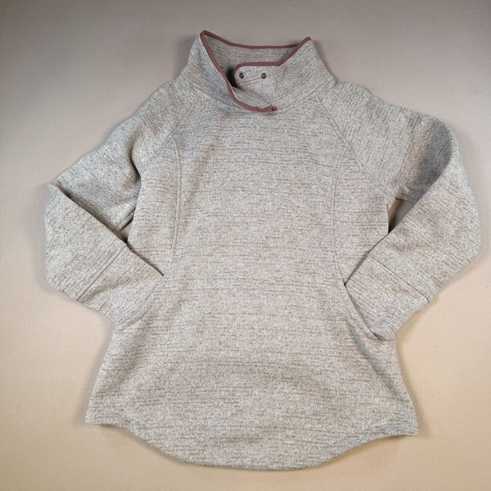 PrAna Sweatshirt Womens XL Teal Fleece Tunic Pullover Mock Neck Snap Pockets